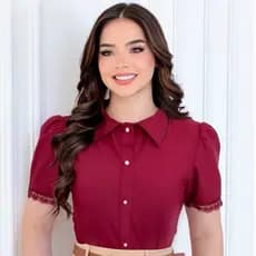 Blusa Social Feminina Gola Camisa Manga Bufante Com Renda Elegante Premium