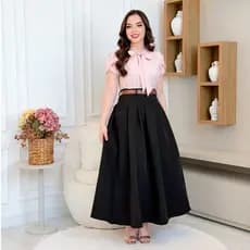 Saia Plissada Longa Alfaiataria Com Cinto Moda Evangelica
