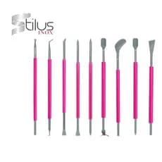 Kit Com 9 Palito Unha Bastão Desencravador Espátula De Inox Silicone Stilus Inox Manicure
