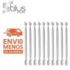 Kit 10 Espátula Dupla Empurrador Inox Profissional Manicure E Pedicure Stilus Inox