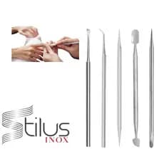Kit Manicure Profissional 5 peças Espátulas Palitos Aço Inox