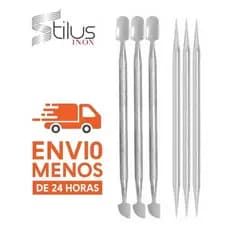Kit Completo Manicure  3 Espátula Dupla Mista Unha + 3 Palito Bastão Ponta Dupla Inox