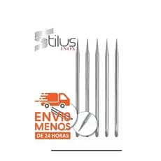 Kit 5 Palito Ponta Chanfrada Unha Manicure Podologia Profissional Stilus Inox