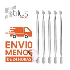 Kit 5 Espátula Dupla Empurrador Inox Profissional Manicure e Pedicure Stilus Inox