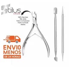 kit manicure alicate de unha e cutícula profissional + espatula inox manicure Stilus Inox