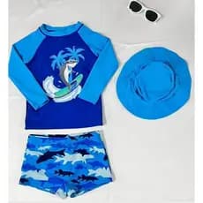 Conjunto Praia Menino Camiseta Uv 50+ Com Sunga E Chapéu Verão 1562-2025