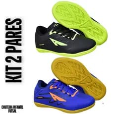 Kit 2 Pares Chuteira Masculino Infantil Futsal Quadra Solado Colado Costurado Reforçada Leve
