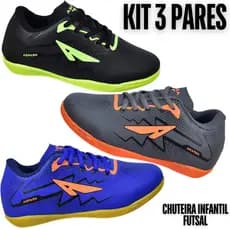 KIT 3 Pares Chuteira Masculino Infantil Salão Quadra Futsal Aspark Juvenil Menino Futebol Macio