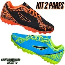 Kit 2 Pares Chuteira Masculino Solado Colado E Costurado Adulto Promoção Society Leve Macio Campo