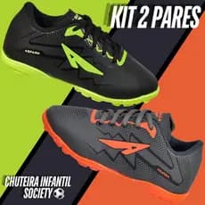 2 Pares Chuteira Society Infantil Masculino Costurada Futebol Criança Confortável Socity Leve Macia