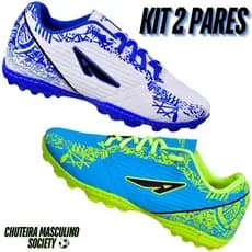 2 Pares Chuteira Society Gramado Sintetico Masculino Adulto Original Promoção Confortável Juvenil