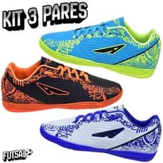 Kit 3 Pares Chuteira Futsal Masculino Adulto Original Promoção Macio Leve Solado Colado E Costurado