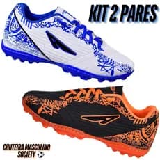 Kit 2 Pares Chuteira Society Campo Solado Colado E Costurado Masculino Adulto Juvenil Leve Macio
