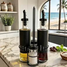 kit 4 Peças +1suporte Galheteiro Vidro Grande 300ml Azeite Vinagre + 2Porta Temperos 85 ml original