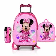 Kit mochila escolar Minnie com lancheira e Estojo - Carrinho com rodinhas - menina - feminino