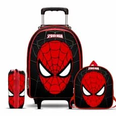 Mochila Escolar Aranha com Lancheira e Estojo - Menino - Rodinhas