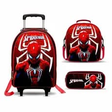 Mochila Escolar Aranha com Lancheira TÉRMICA e Estojo BOX - Rodinha - Menino - Masculino