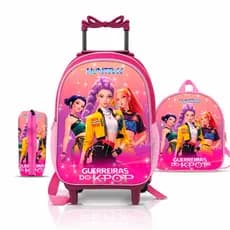 Mochila Escolar Guerreiras Kpop + Lancheira + Estojo - Rodinhas - Menina