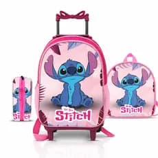 Mochila do Stitch com Lancheira e Estojo - Rodinhas - Infantil - Menina - feminino