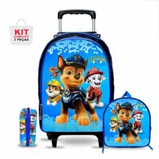 Mochila Escolar Patrulha Canina com Lancheira e Estojo - Rodinhas - Menino - Masculino