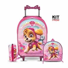 Mochila escolar Patrulha Skye com Lancheira e Estojo - Rodinha - Menina - Feminino