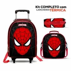 Mochila Escolar Rodinha homem Aranha com Lancheira Térmica + Estojo - Menino - Masculino