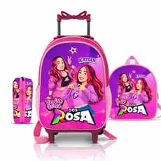 Mochila Escolar dos Rosas com lancheira e estojo - com Rodinhas - Feminino - Menina