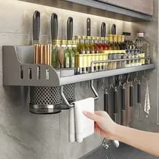 Prateleira De Utensílios Para Cozinha Temperos 50cm Preto Fosco CLICK