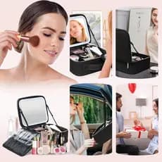 Kit Maleta Maquiagem completo Profissional Com Espelho e Luz Led e paleta de maquiagem FAST