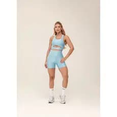 Conjunto Fitness Carmen Top Cropped com Recorte + Short Biker Cintura Alta Feminino