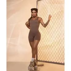 Macaquinho Fitness Feminino Canelado Sem Costura Academia Treino Casual
