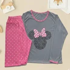 Pijama De Inverno Minnie Fofa Malha Premium Longo Manga Comprida e Calça Feminino Adulto Estampado