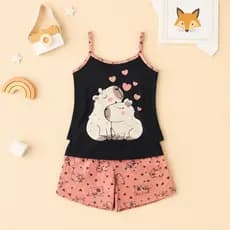 Baby Doll Capivaras Fofas Malha Premium Pijama Feminino Adulto Short e Alça Fina Verao Confortavel
