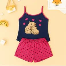 Baby Doll Capivara Fofa Malha Premium Pijama Feminino Adulto Short e Alça Fina Verao Confortavel
