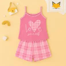 Baby Doll Love Rosa Malha Premium Pijama Feminino Adulto Short e Alça Fina Verao Confortavel