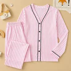 Pijama Americano Rosa VS Gola V Malha Premium de Inverno Manga longa com botão funcional amamentação