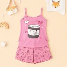 Baby Doll Nutella Fofa Malha Premium Pijama Feminino Adulto Short e Alça Fina Verao Confortavel
