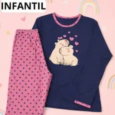 Pijama Infantil Capivarinha Fofa Malha Premium Longo De Frio Inverno Manga Comprida e Calça