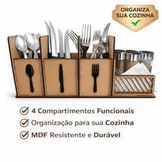 Organizador de Talheres e Temperos em MDF 3mm – Porta Talheres de Mesa com Porta-Tempero/Guardanapo