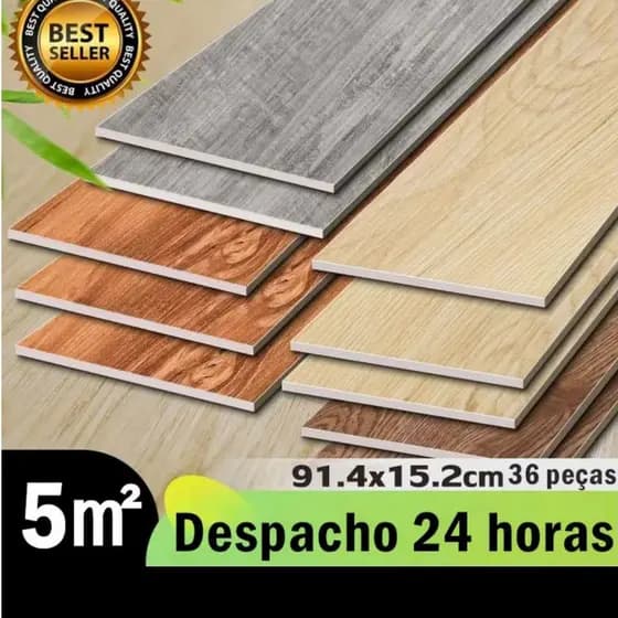 Piso Vinílico 5㎡Autocolante Adesivo Madeira Régua Lavável 91cm x 15cm