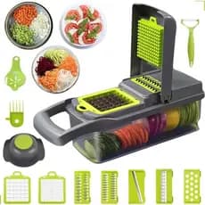 Cortador De Legumes Multifuncional 12 Em 1 Fatiador Ralador De Alimentos Mandoline Com Escorredor E Lâminas Inox