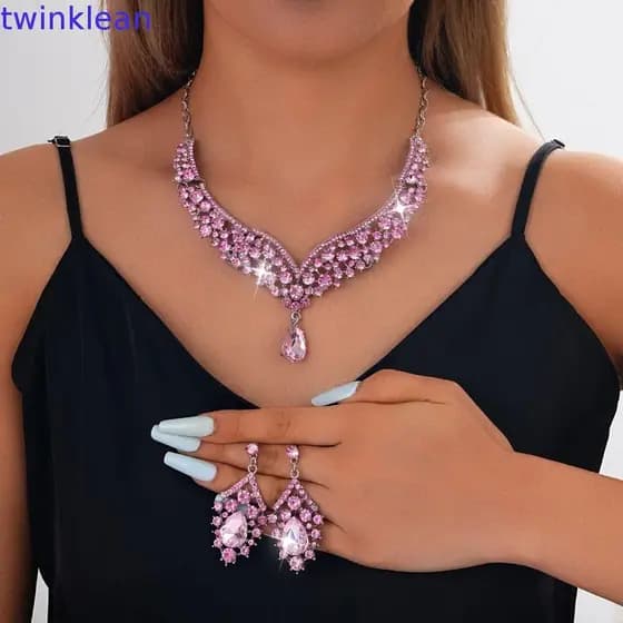 Conjunto De Joias Femininas TWINKLEAN , Brincos Com Pingente De Gota D'água , Acessórios De Noiva Para Casamento , Colar