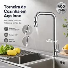 Torneira Cozinha Monocomando Cromada Giratória 360° Bancada Aço Inox Design Gourmet