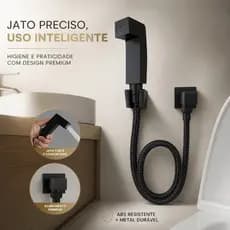 Kit Ducha Higiênica Quadrada Cromada Registro Metal Mangueira Flexível 1/4 Volta Banheiro