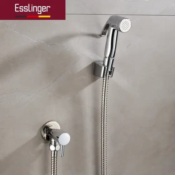 Esslinger Kit Ducha Higiênica Cromada Quadrada ABS Aço Inox Registro Metal Mangueira Banheiro