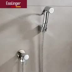 Esslinger Kit Ducha Higiênica Cromada Quadrada ABS Aço Inox Registro Metal Mangueira Banheiro