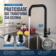 Esslinger Torneira Cozinha Monocomando Preto Fosco Giratório 360° Aço Inox Bancada