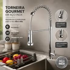 Torneira Cozinha Gourmet Inox Luxo Com Spray Extensor Bancada Água Fria