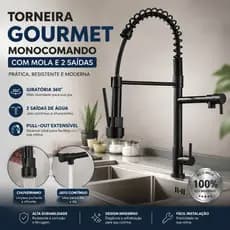 Torneira Pia Cozinha Gourmet Água Fria Inox Monocomando Cor Preto Fosco