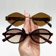 Kit com 2 Oculos de Sol Feminino Hexagonal Poligonal Oval Tartagura Moda Blogueira